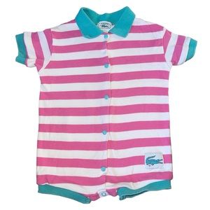 Izod Lacoste Vintage Baby Romper 18 Months Striped Back Pocket